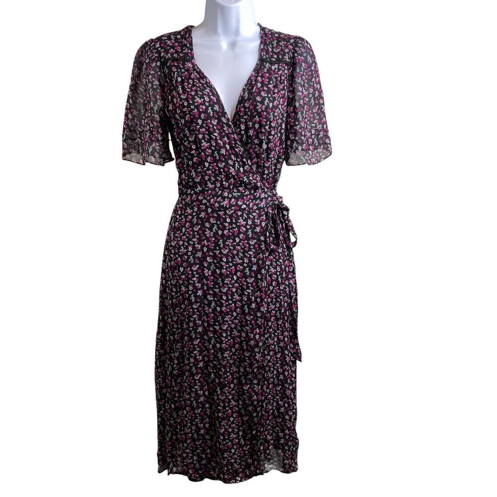 The Kooples Floral Midi Dress - Black and Pink